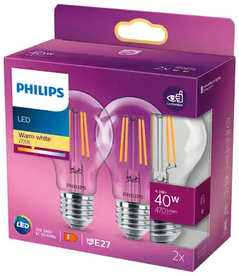 Harald Nyborg Philips led-filamentpære 4,3w e27 2-pak tilbud