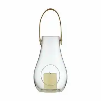 Holmegaard design with light lanterne - h 24,8 cm - mundblæst glas/læder - klar