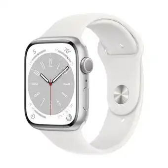 Power Apple watch series 8 gps 45 mm sølvfarvet aluminium urkasse med hvid sport rem - regular tilbud