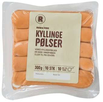 Rema 1000 Kyllinge pølser, 300 g tilbud