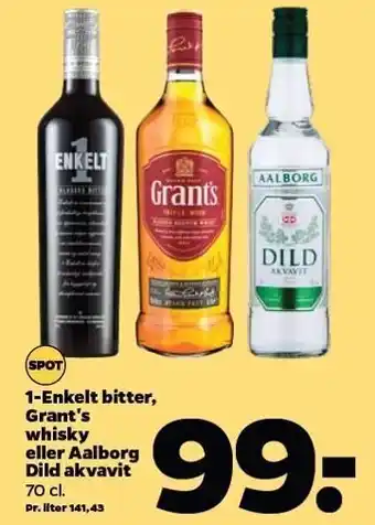 Netto 1-enkelt bitter, grant's whisky eller aalborg dild akvavit tilbud