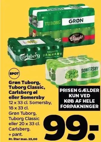 Netto Grøn tuborg, tuborg classic, carlsberg øl eller somersby tilbud