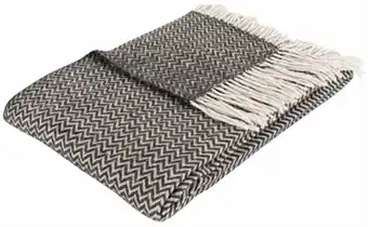 Uldplaid - blødt uldtæppe - zigzag antracit - 130x200 cm - by borg