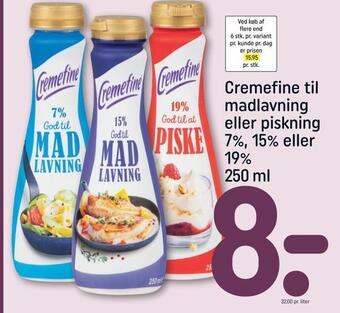REMA 1000 Cremefine til madlavning eller piskning 7%, 15% eller 19% tilbud