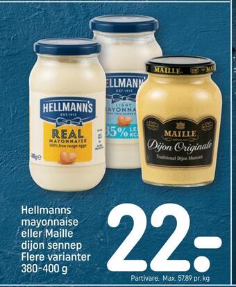 REMA 1000 Hellmanns mayonnaise eller maille dijon sennep tilbud