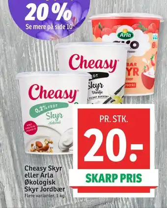 SPAR Cheasy skyr eller arla økologisk skyr jordbær tilbud