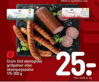 REMA 1000 Gram slot økologiske grillpølser eller oksespegepølse tilbud