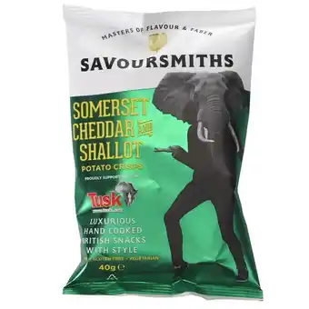 Motatos Savoursmiths 2 x cheddar & shallot chips 40g | cheddar & shallot chips 40g. udsøgte chips m. smag af cheddar-ost og skalottel tilbud