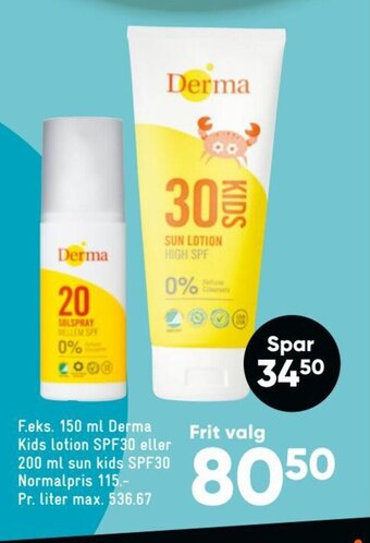 Bilka F.eks 150 ml Derma Kids Lotion SPF30 eller 200 ml Sun Kids SPF30 tilbud