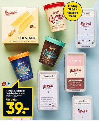 Bilka Hansens Økologisk Flødeis eller Sorbet tilbud