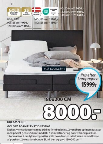 JYSK Gold E5 Foam Elevationsseng tilbud