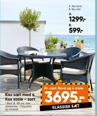 Bilka Kos Sæt med 4 Kos Stole - Sort tilbud