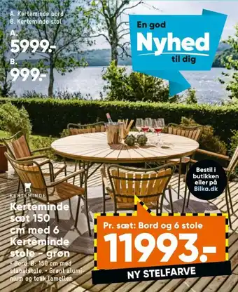 Bilka Kerteminde Sæt 150cm Med 6 Kerteminde Stole - Grøn tilbud