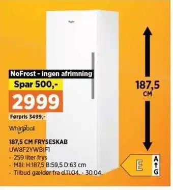 Power 187.5 cm Fryseskab UW8F2YWBIF1 tilbud