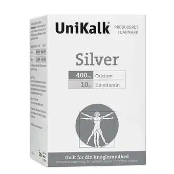 Unikalk, silver m. d vitamin 400 mg. calcium + 10 mcg d-vitamin, 180 tab
