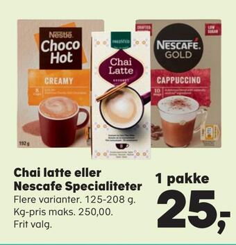Kvickly Chai latte eller nescafe specialiteter tilbud