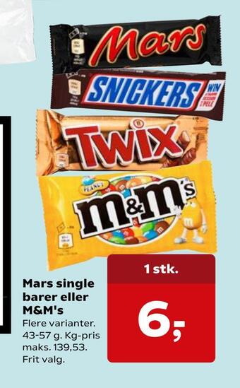 Kvickly Mars single barer eller m&m's tilbud
