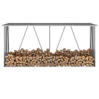 Brændeskur til haven galvaniseret stål 330x84x152 cm grå