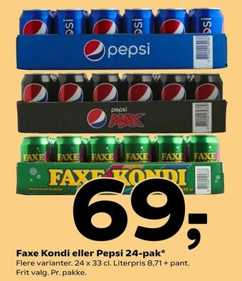 Coop 365 Faxe Kondi eller Pepsi 24-pak tilbud