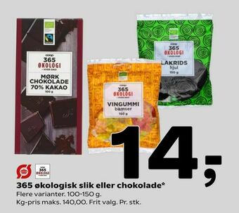 Coop 365 365 økologisk slik eller chokolade tilbud