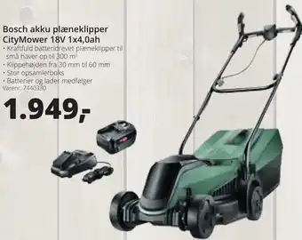 10-4 Byggecenter Bosch Akku Plæneklipper CityMower 18V 1x4, 0ah tilbud