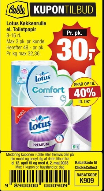 Calle Lotus Køkkenrulle el. Toiletpapir tilbud