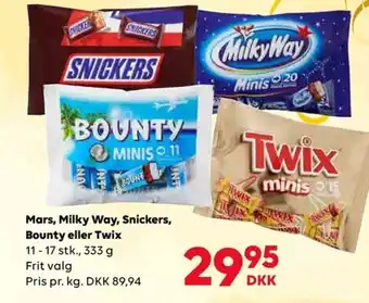Mars, Milky Way, Snickers, Bounty eller Twix