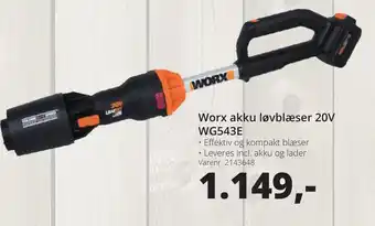 10-4 Byggecenter Worx Akku Løvblæser 20V WG543E tilbud