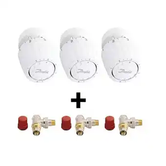 Billigvvs Danfoss radiatorpakke m/3 stk. ra-2990 termostater & 3 stk. vinkeløbende radiatorventiler tilbud
