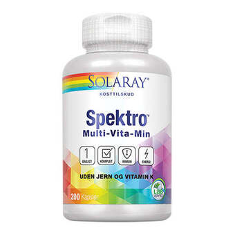 Solaray, spektro multi-vita-min uden jern og vit. k., 200 kap