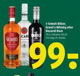 Coop 365 1-enkelt bitter, grant's whisky eller bacardi rom tilbud