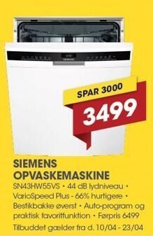 Punkt1 Siemens opvaskemaskine tilbud