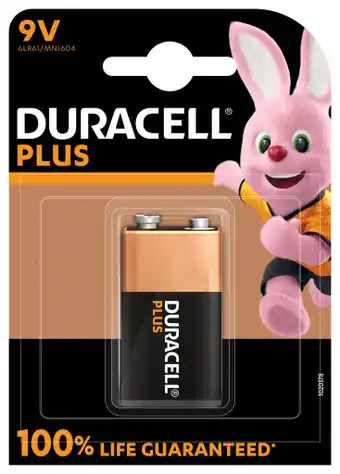 Duracell plus 9v alkaline batteri - 1 stk.