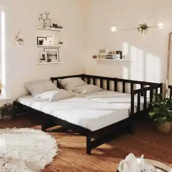 Daybed med udtræk 2x(90x200) cm massivt fyrretræ sort