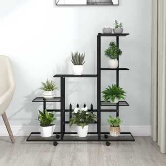 Blomsterstativ med hjul 94,5x25x92,5 cm metal sort