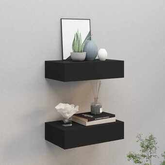 Væghængte hylder med skuffe 2 stk. 40x23,5x10 cm mdf sort