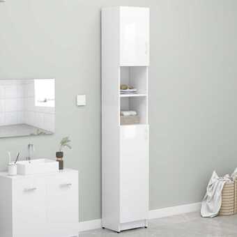 Badeværelsesskab 32x25,5x190 cm spånplade hvid højglans