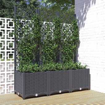 Plantekasse med espalier 120x40x136 cm pp mørkegrå