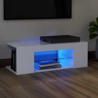 Tv-skab med led-lamper 90x39x30 cm hvid