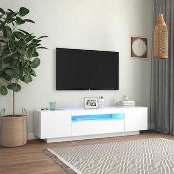 Tv-skab med led-lys 160x35x40 cm hvid