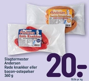 REMA 1000 Slagtermester andersen røde knækker eller bacon-ostepølser tilbud