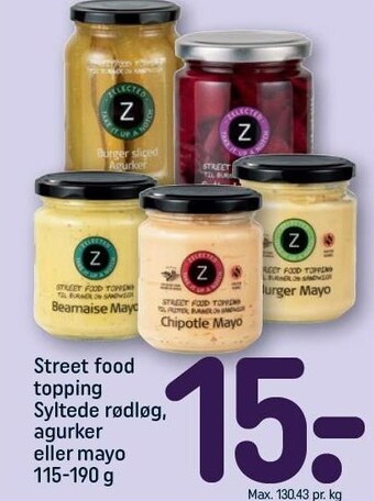 REMA 1000 Street food topping syltede rødløg, agurker eller mayo tilbud