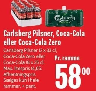 Min Købmand Carlsberg pilsner, coca-cola eller coca-cola zero tilbud