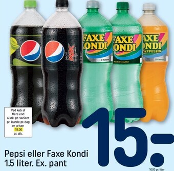 REMA 1000 Pepsi eller faxe kondi flere varianter 1.5 liter ex. pant tilbud