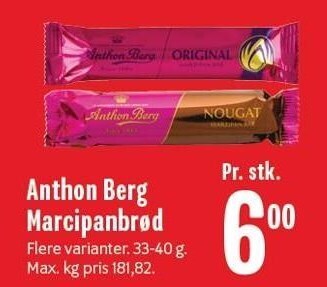 Min Købmand Anthon berg marcipanbrød tilbud