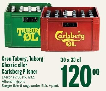 Min Købmand Grøn tuborg, tuborg classic eller carlsberg pilsner tilbud