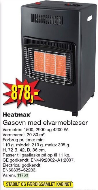 Harald Nyborg Heatmax gasovn med elvarmeblæser tilbud