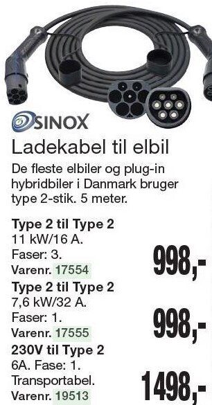 Harald Nyborg Sinox ladekabel til elbil tilbud
