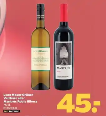 Lenz Moser Grüner Veltliner eller Mantrús Roble Ribera
