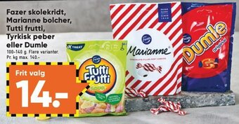 Bilka Fazer Skolekridt, Marianne Bolcher, Tutti Frutti, Tyrkisk Peber eller Dumle tilbud